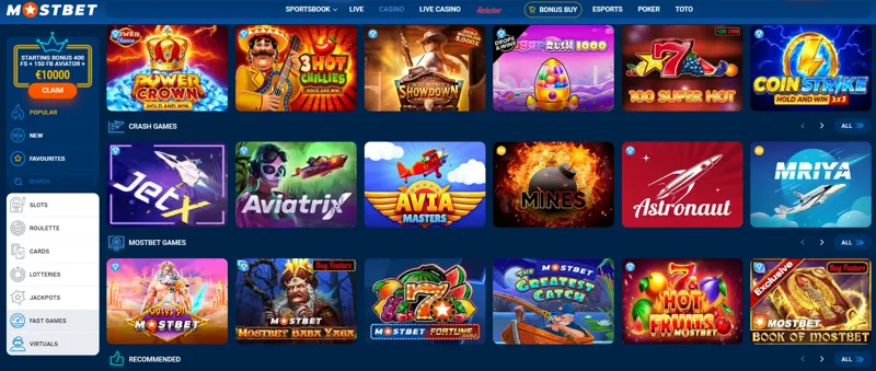 Play at MostBet Online Casino