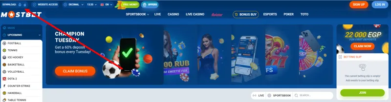 MostBet mobile apps on the website