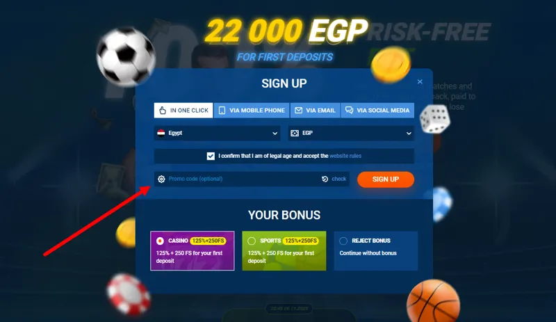 To receive the bonus, enter the promo code in the registration form on the MostBet website