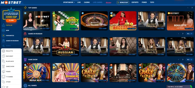 MostBet Live Casino