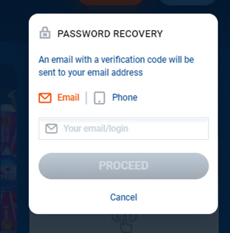 Password recovery form on the MostBet website