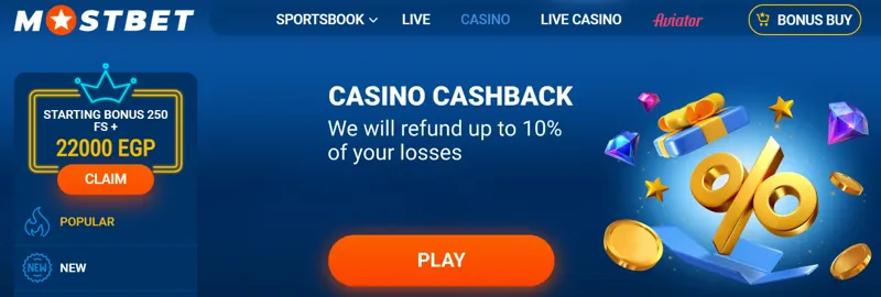 MostBet Online Casino Page