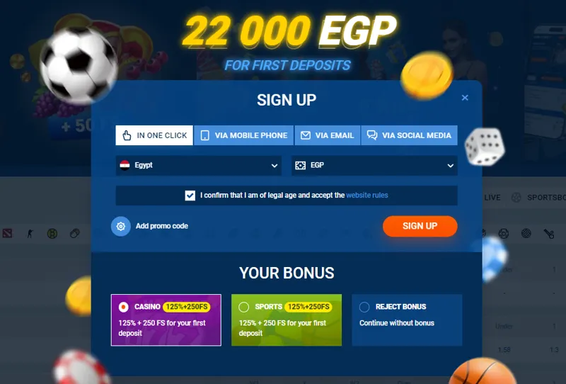 Registration form for new players from Egypt