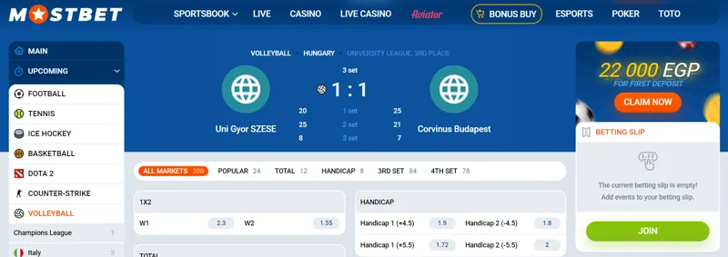 Volleyball match for betting