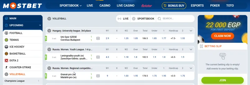 Volleyball betting at MostBet bookmaker